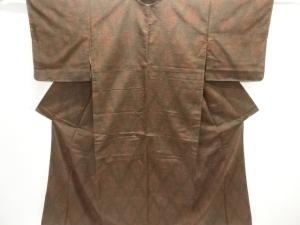 未使用品　菱に葉模様織出し手織り紬着物